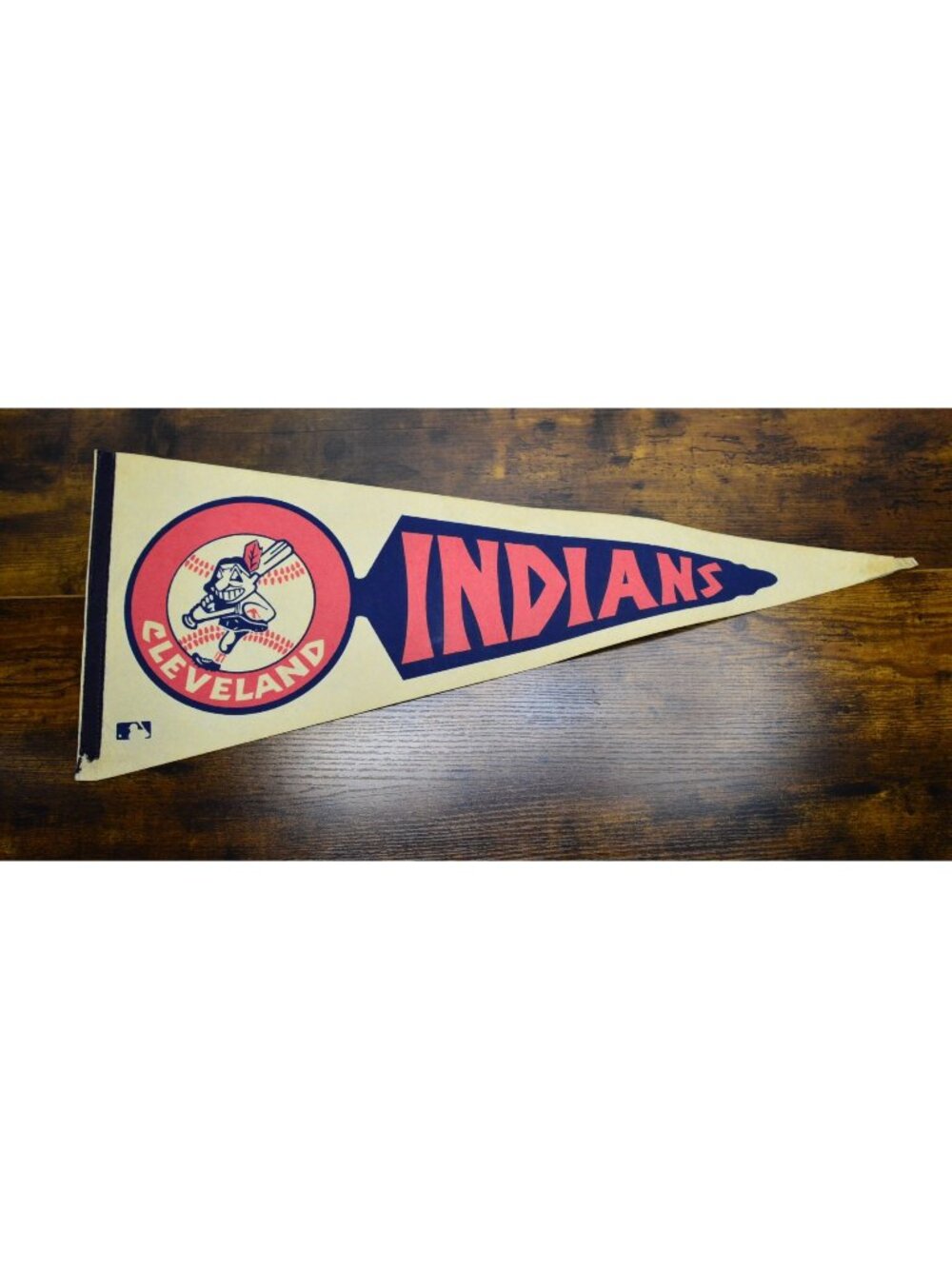 Vintage MLB Cleveland Indians pennant Damaged Baseball Collectible 29 inches